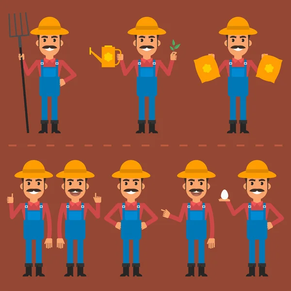 Agricultor en varias poses — Vector de stock