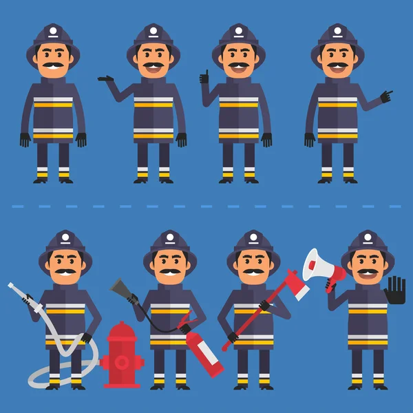 Bombero en varias poses — Vector de stock