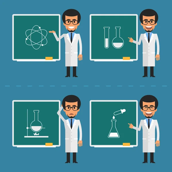 Cientista indica em quadro-negro —  Vetores de Stock