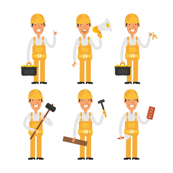 Builder in various poses part 2 — Stock Vector