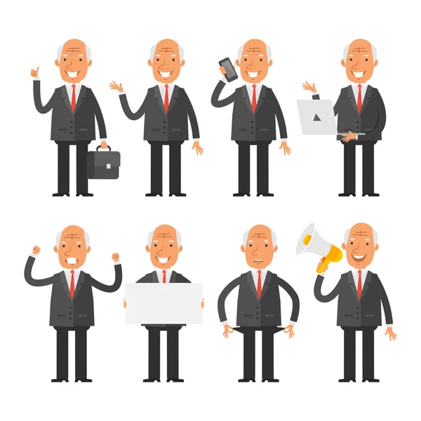 Old businessman in different poses — Stock Vector