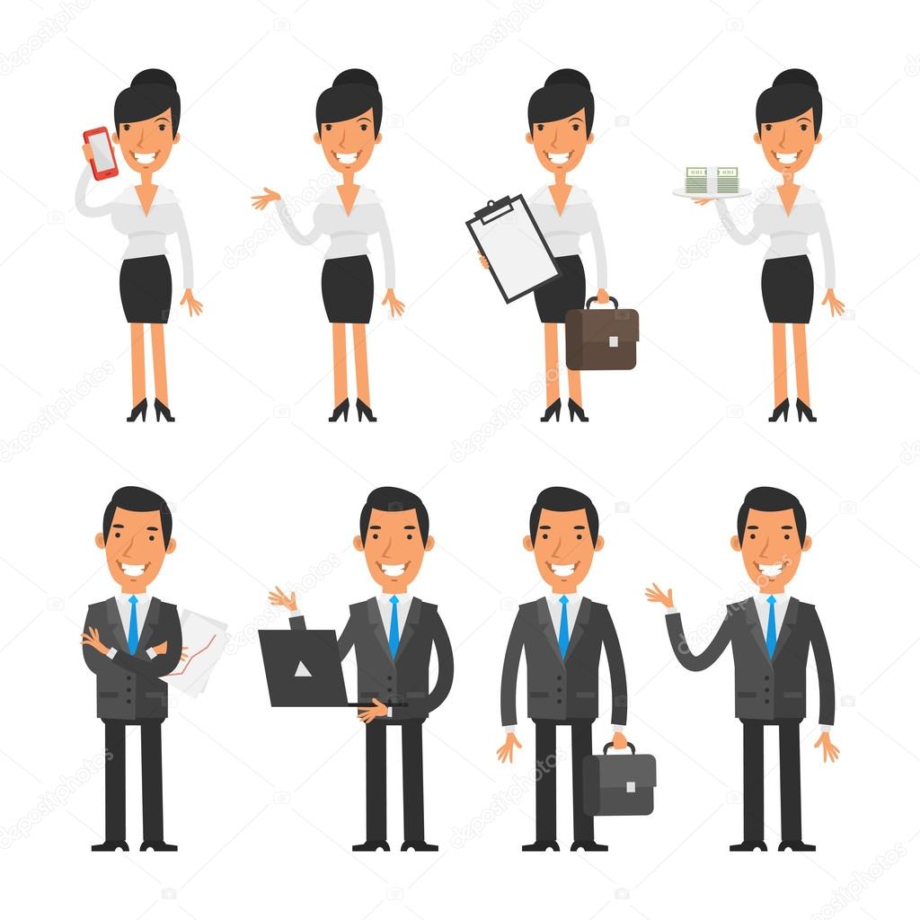 Set characters business woman and businessman