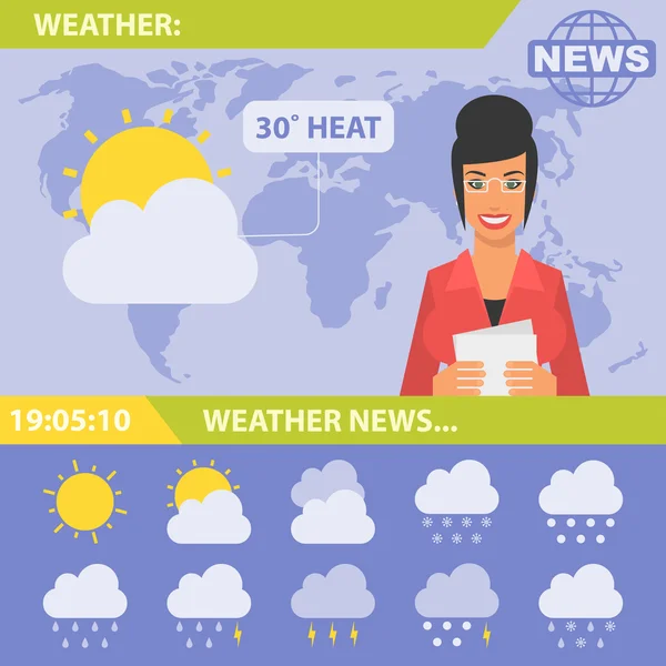 Reporter and news weather — Stock Vector