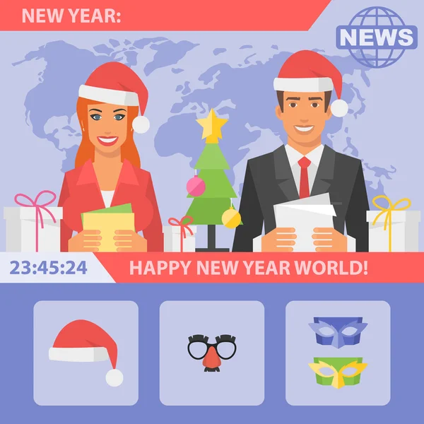Reporteros y Año Nuevo — Vector de stock
