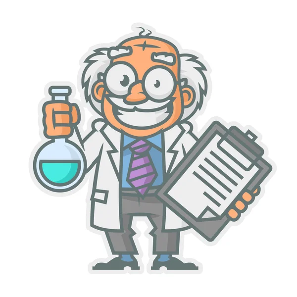 Professor holding test tube and notepad — Stock Vector