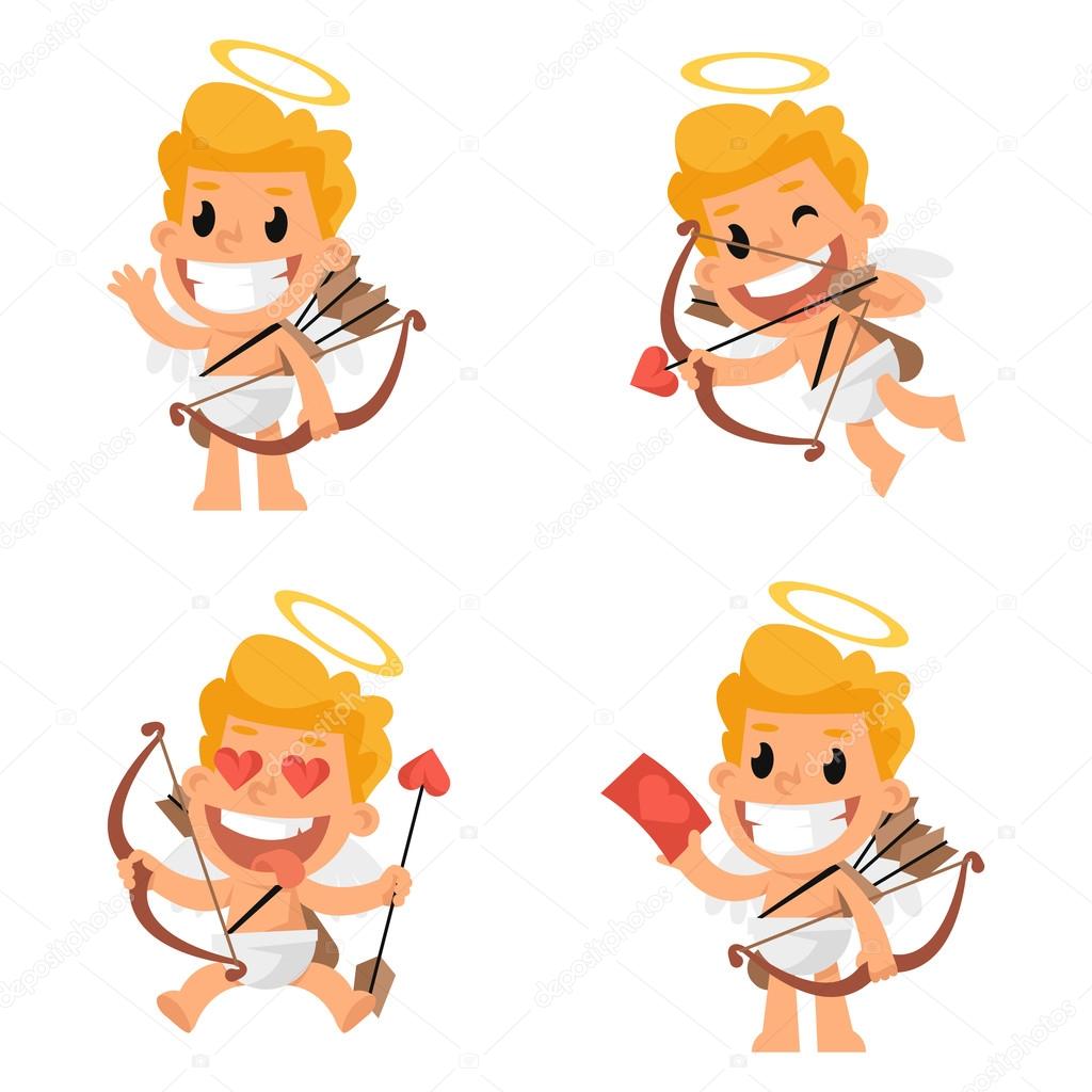 Cupid mascot in various positions