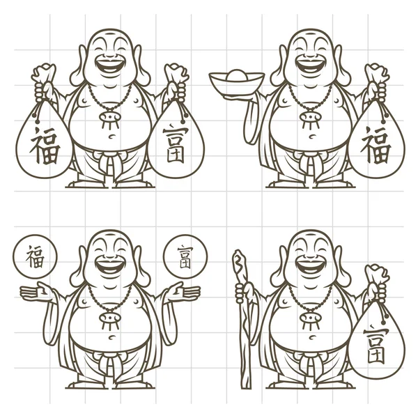 Buda dá riqueza e felicidade doodle — Vetor de Stock