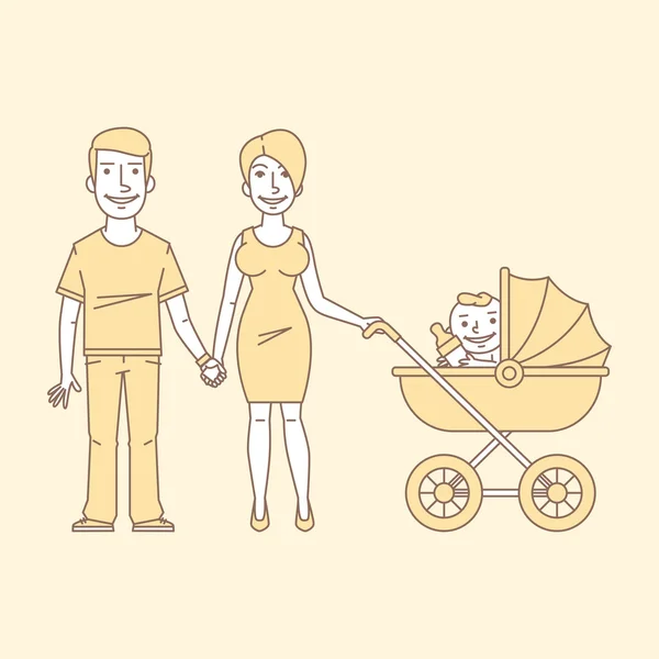 Jong koppel met kinderwagen — Stockvector