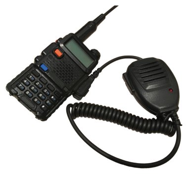 İzole edilmiş beyaz arka planda tanjant ile taşınabilir radyo istasyonu