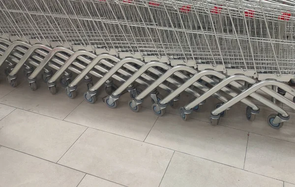 Steel Shopping Baskets Inserted Each Other Supermarket — Stock Photo, Image
