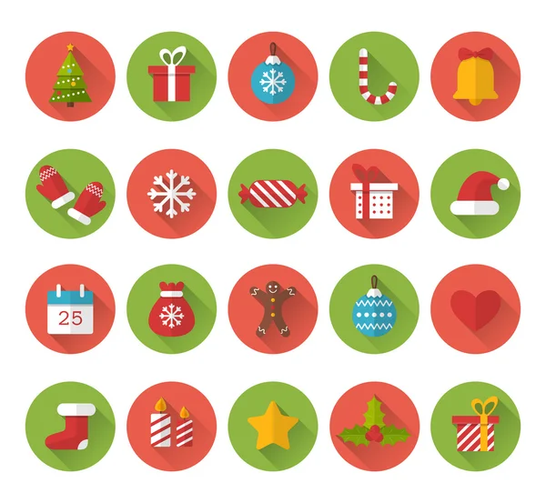 Christmas flat icons with long shadow effect — Stock Vector