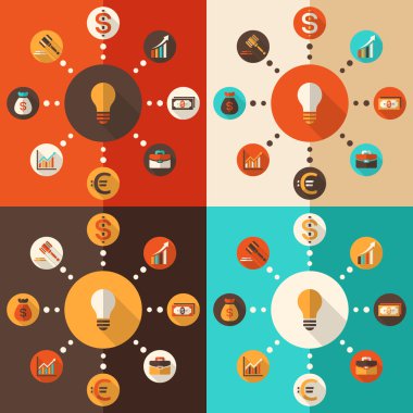 Modern Finans ve iş çalışma öğeleri Icons set ile düz tasarım vektör çizim