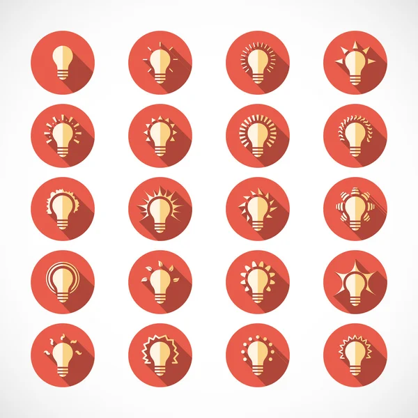 Conjunto de 25 ícones de lâmpada ligante plana com efeito de sombra longa —  Vetores de Stock