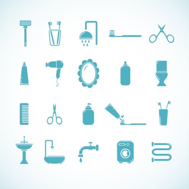 20 banyo ve tuvalet simgeler kümesi. Vektör çizim eps8