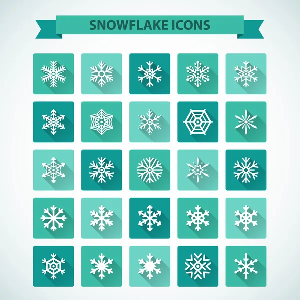 Simple snowflake icons with long shadow effect — Stock Vector