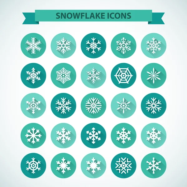 Simple snowflake icons with long shadow effect — Stock Vector