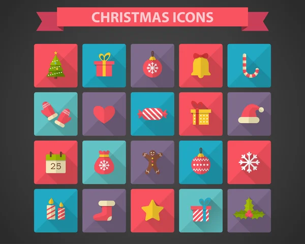 Christmas flat icons with long shadow effect — Stock Vector