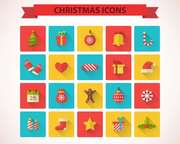 Christmas flat icons with long shadow effect — Stock Vector