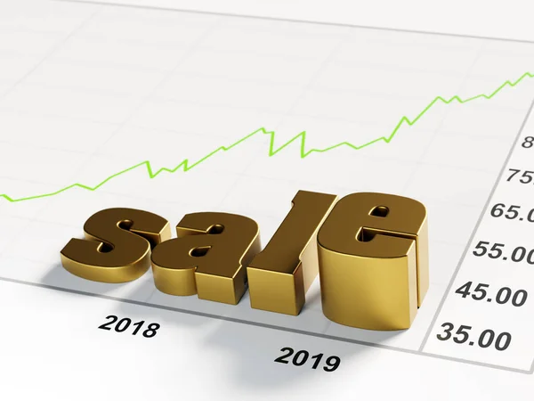 Renderização Letras Metálicas Douradas Soletrando Venda Palavra Colocada Folha Gráfico — Fotografia de Stock