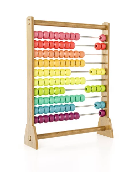 Abacus Madeira Com Grânulos Coloridos Tiro Branco — Fotografia de Stock