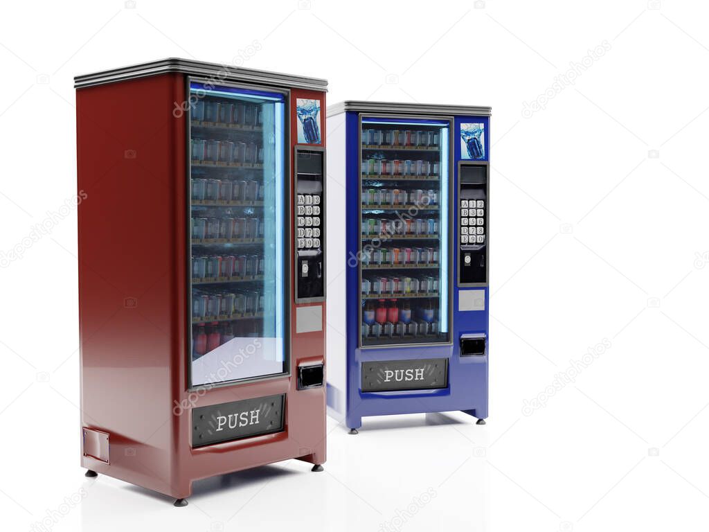 3D rendering of two soda vending machine on white background