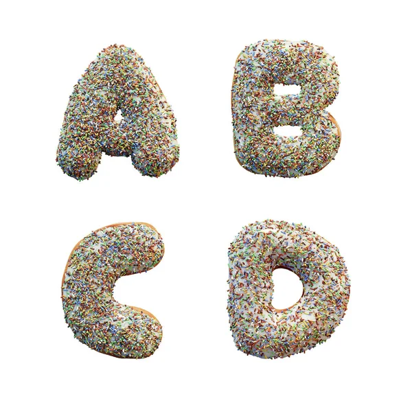 Representación Del Alfabeto Las Letras Rosquilla Con Glaseado Blanco Salpicaduras —  Fotos de Stock