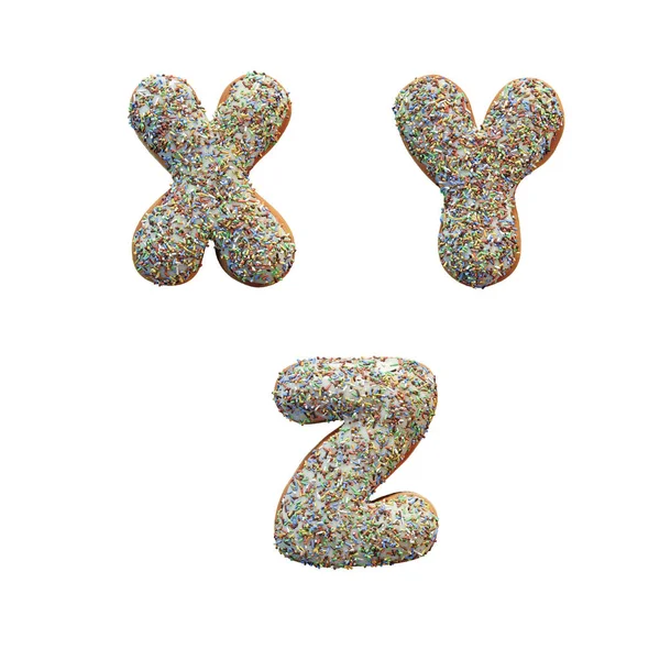 Renderização Letras Donut Alfabeto Com Glacê Branco Polvilhas Coloridas Letras — Fotografia de Stock