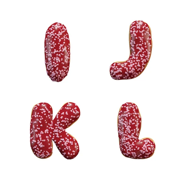 Weergave Van Donut Letters Alfabet Met Rode Glazuur Roze Hart — Stockfoto