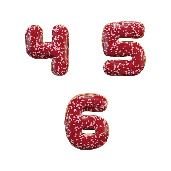 Donut Harflerinin Boyutlu Alfabesinin Kırmızı Krema Pembe Kalp Serpiştirilmesi Haneli — Stok fotoğraf