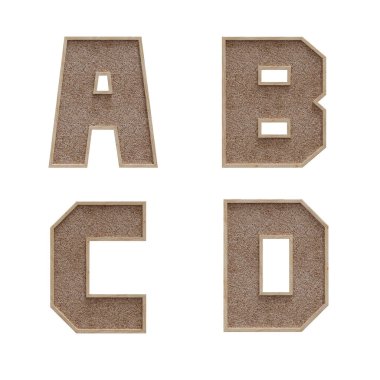 Mantar pano biçiminde büyük harf alfabesinin 3D yorumlanması - A-D harfleri