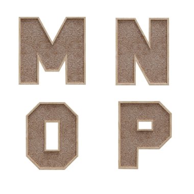 Mantar pano biçiminde büyük harf alfabesinin 3B yorumlanması - M-P harfleri