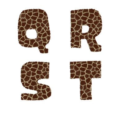 Zürafa kürk alfabesinin 3D çizimi - Q-T harfleri