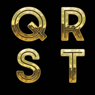 Modern biçim altın yazı tipi alfabesinin 3B canlandırması - Q-T harfleri