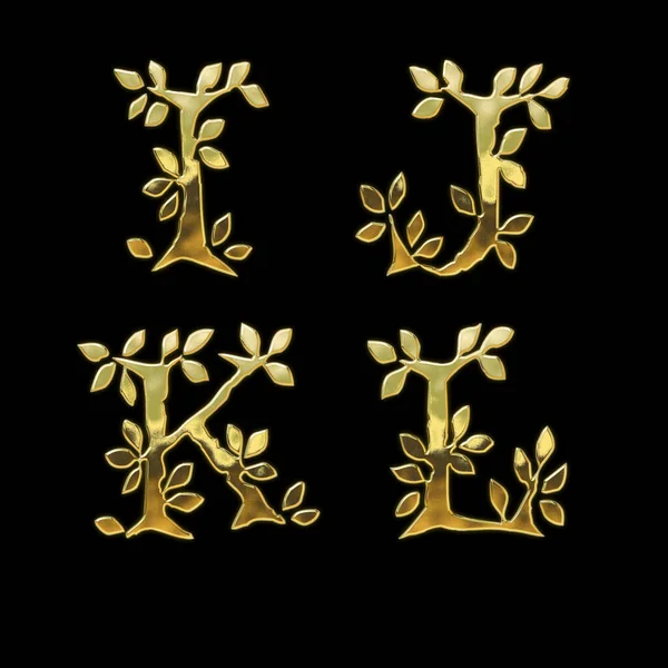 Rendering Golden Leaf Style Font Alphabet Letters — Stock Photo, Image