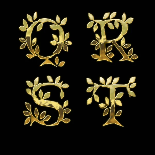 Wiedergabe Von Schriftalphabet Goldenen Blatt Stil Buchstaben — Stockfoto