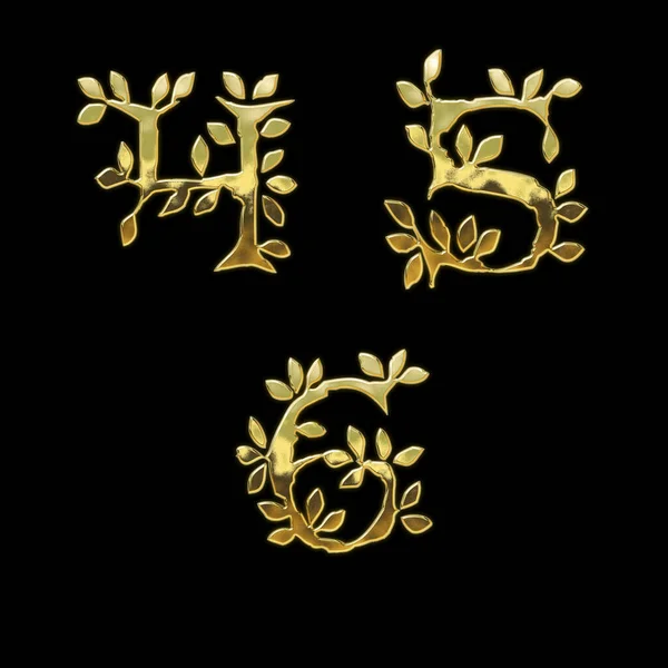 Rendering Golden Leaf Style Font Alphabet Digits — Stock Photo, Image
