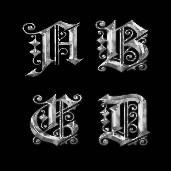 Renderização Alfabeto Antigo Letra Maiúscula Metal Gótico Letras — Fotografia de Stock