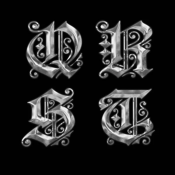 Reproduction Ancien Alphabet Majuscule Métal Gothique Lettres — Photo