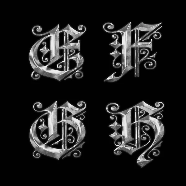 Rendering Old Gothic Metal Capital Letter Alphabet Letters — Stock Photo, Image