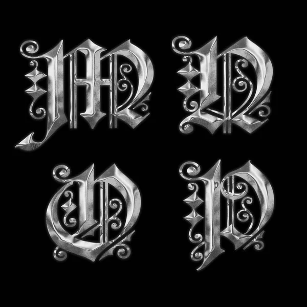 Rendering Alter Gotischer Metallbuchstaben Buchstaben — Stockfoto