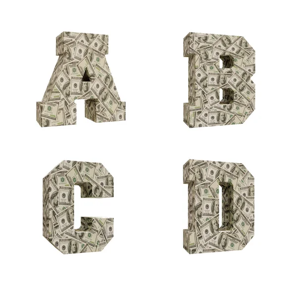Renderização Letras Maiúsculas Alfabeto Envolto Com Notas 100 Dólares Letras — Fotografia de Stock
