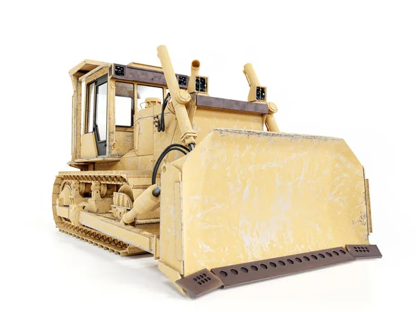 Vieux Bulldozer Jaune Sur Fond Blanc — Photo