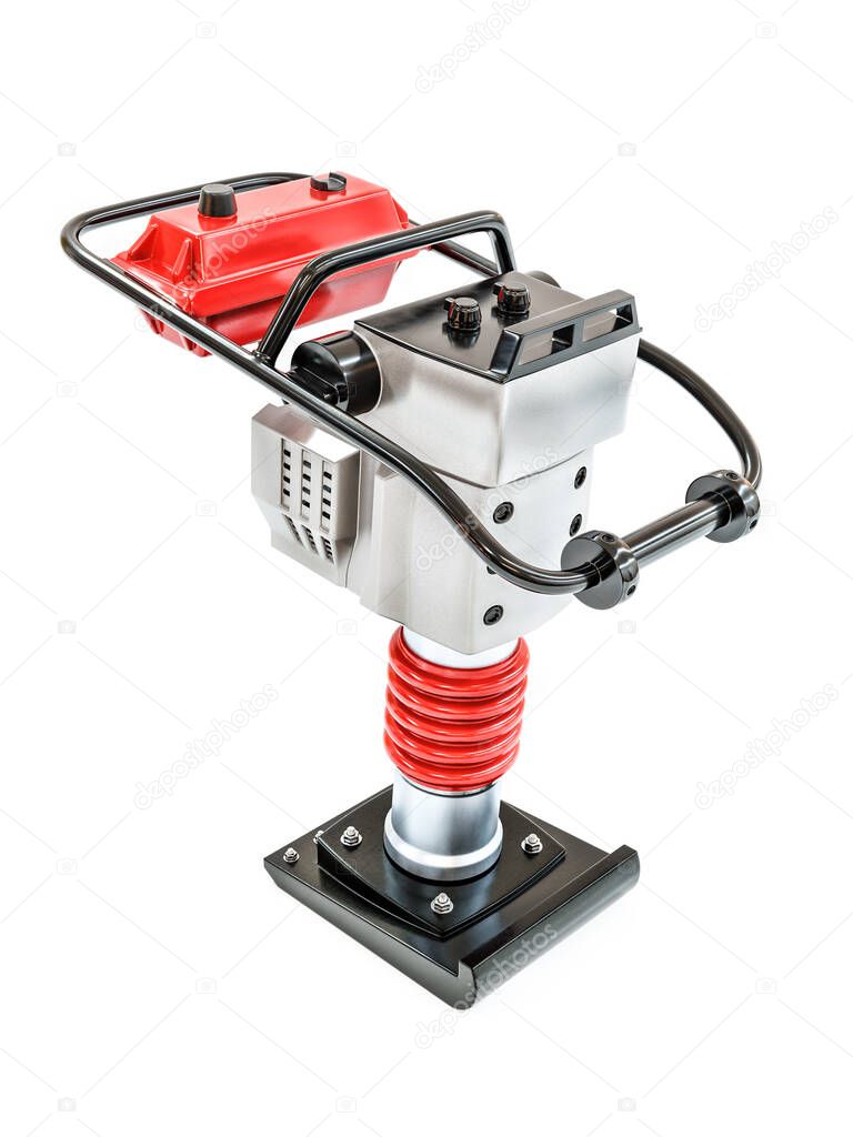 3D rendering of petrol vibratory rammer on white background