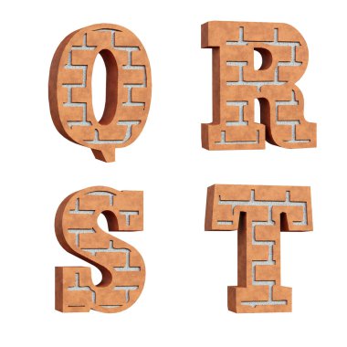 Kırmızı tuğla alfabesinin 3B yorumlaması - Q-T harfleri