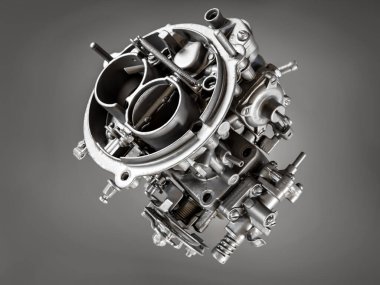 Gri arkaplanda 3D karbüratör modeli