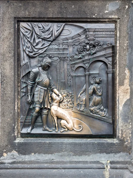 Plaque on St. John Of Nepomuk Statue — Stock Photo, Image