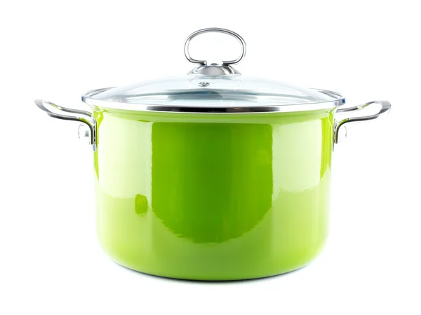 Green enamel pot — Stock Photo, Image
