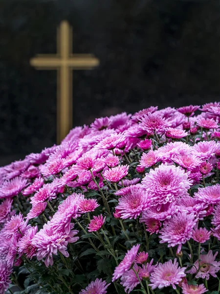 Grabstein mit Blumen — Stockfoto