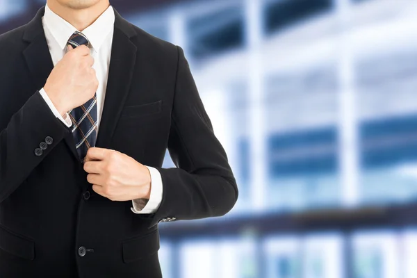 Businessman Adjust Necktie Start Office — Stock Photo, Image