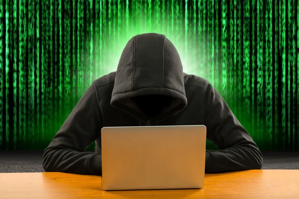 Hackers Programmeur Met Behulp Van Computer Laptop Hack Informatie Gegevens — Stockfoto